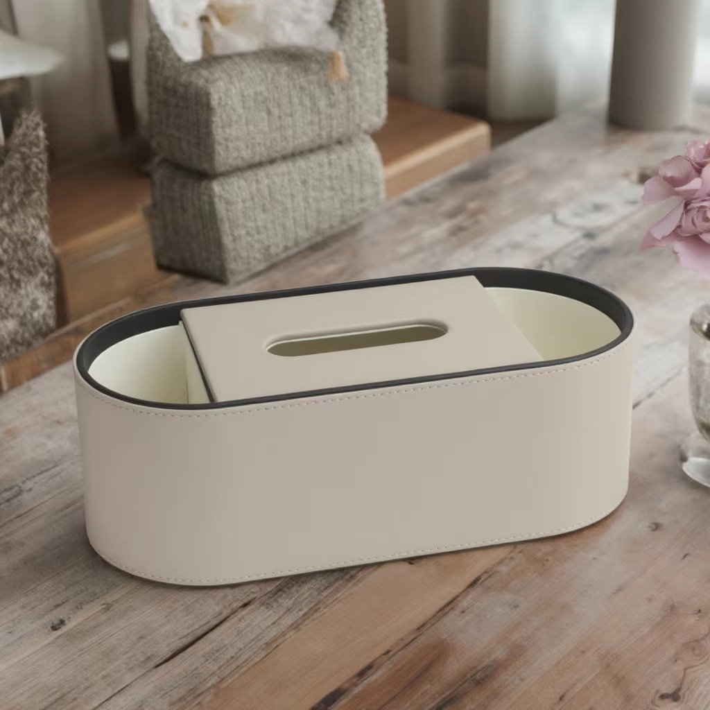 Oval two-compartment storage box-milk tea