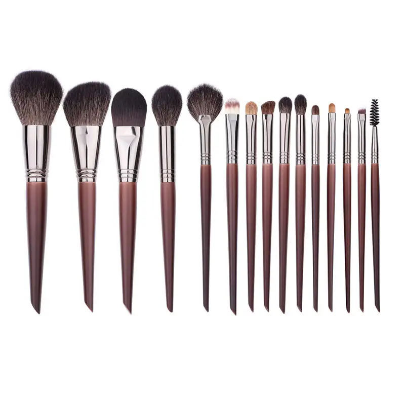 15pcs High quality animal goat hair wood handle real wool cosmetic eyeshadow private label make up professional makeup brush set