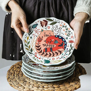 Plato de Cena de 8 Pulgadas con Diseño de Gato Colorido, Porcelana Fina con Esmalte Craquelado, Bandeja de Postre para Bodas, Vajilla con Diseño de Gatito y Flores, Apto para Microondas - Product Image 3