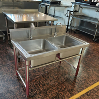 Roestvrijstalen Gootsteen Tafel Commerciële Gootsteen 304 Roestvrijstalen Dubbele Gootsteen Voor Het Wassen