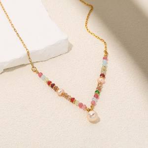 Collana di Perle Personalizzata di Lusso per Donne, Gioielli in Acciaio Inossidabile Colorati Stile Dopamina, Design Unico di Nicchia, Moda Vacanziera - Product Image 3