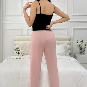 Высококачественный женский пижамный комплект из 2 предметов: топ без рукавов и длинные брюки с буквенным принтом, мягкий, дышащий, удобный домашний костюм для лета - Product Image 5