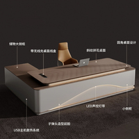 Bureau de Direction de Luxe Haut de Gamme Style Italien avec LED, Mobilier de Bureau Fonctionnel et Léger pour PDG