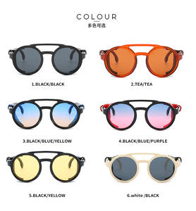 Moda Vintage cuero lado Punk escudo <span class=keywords><strong>gafas</strong></span> de sol para hombres <span class=keywords><strong>gafas</strong></span> de sol redondas Steampunk - Product Image 3