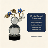 Ornement en émail en forme de fleur et de gourde, feuille métallique, boule de cristal transparente, statue, décoration de table, artisanat de luxe en cristal, cadeau, vente en gros