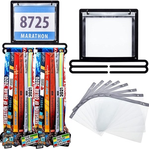 Woodem Holder Polyester Run Quality Framed Hammered Shelf <b>Pictures</b> Bib Sports Medal Holder Wall <b>Mount</b> Hanger Display <b>Frame</b> Rack - Product Image 1