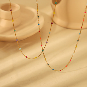 Colorful Beaded 18K Gold <b>Titanium</b> Steel Necklace For Women Layerable Clavicle <b>Chain</b> Party Jewelry - Product Image 1