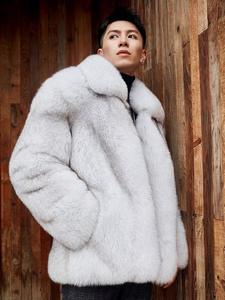 חדש מגיע קאסקו דה פלה דה רופוזה צבע אחיד צווארון כפול שכבות חורף הלבשה עליונה פלאפית גברים מעיל פרווה ארוך - Product Image 5