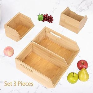 Wooden double-layer stackable vegetable storage basket, <b>desktop</b> <b>shelf</b>, household sundry storage box, lidless multi-layer - Product Image 1