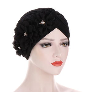 10 couleurs unies, bandanas ethniques, foulards musulmans africains, chapeaux melon d'eau avec perles et diamants, turbans à trois fleurs - Product Image 1