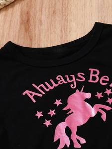 Vestido de Lentejuelas para Niña, Conjunto de Verano de Manga Corta, Camiseta Moderna con Unicornio y Falda Informal para Niñas - Product Image 5