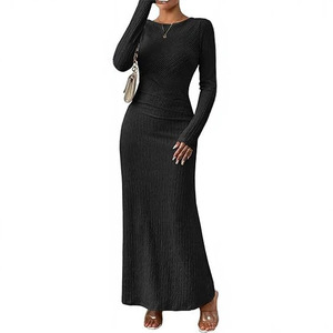 Abito lungo da donna a maniche lunghe in <span class=keywords><strong>maglia</strong></span> a costine con scollo a barchetta, aderente, casual, per uscire, Collezione Autunno 2026 - Product Image 1