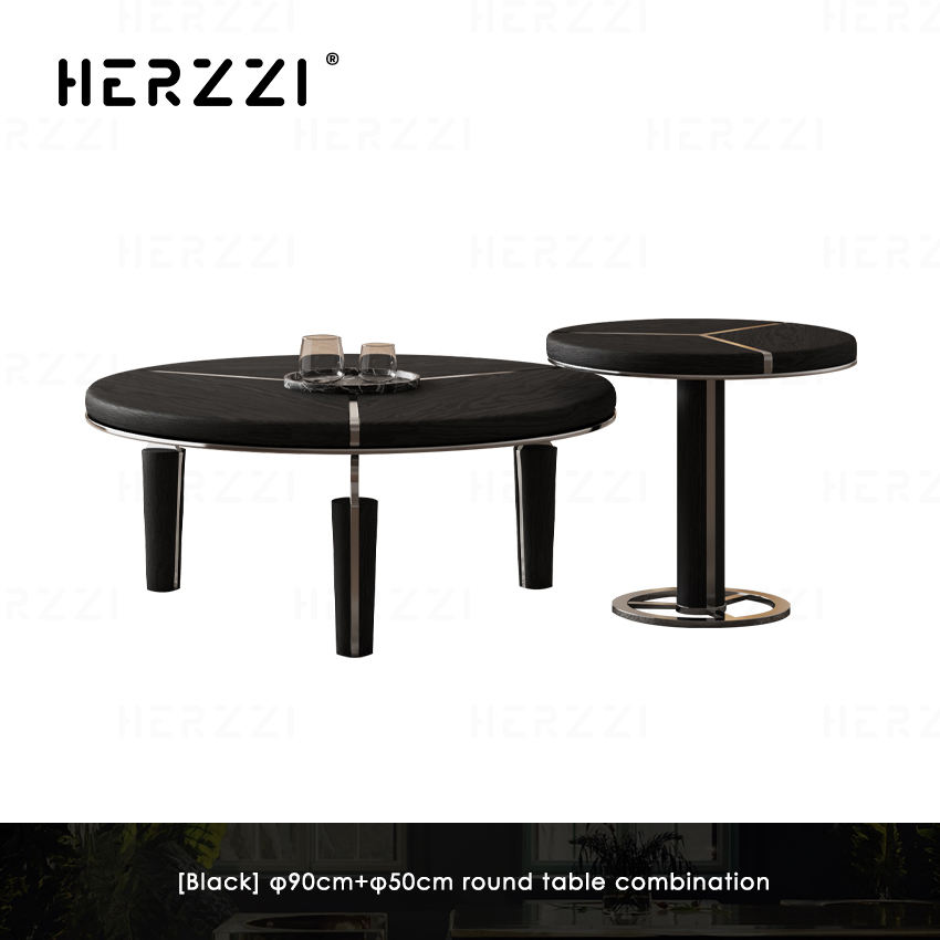 [สีดำ] ชุดโต๊ะกลม90ซม. + 50ซม.