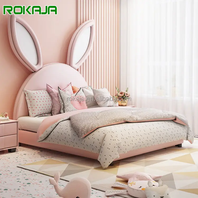 नई डिजाइन बच्चों बेड खरगोश लड़कियों के लड़के के लिए लवली डबल बच्चों के बिस्तर राजकुमारी गुलाबी बेडरूम सेट
