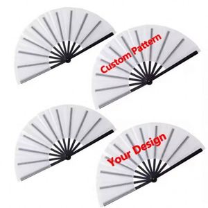 13 Inch Loud Noise Black Fabric Custom Printing Wooden Plastic <b>Large</b> Handfan With Logo for Dance - Product Image 1