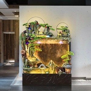 Fuente de agua artificial Quanfangyuan con rocas, decoración de jardín para interiores y exteriores con iluminación LED y rueda de agua - Product Image 1
