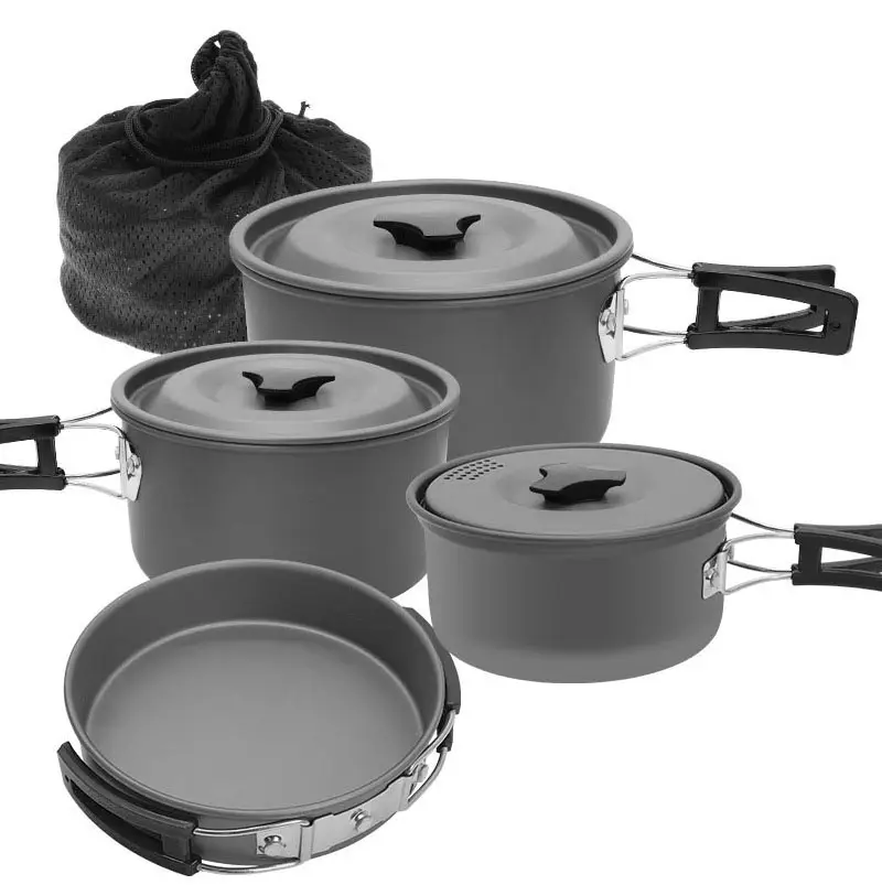 LARIBON Factory wholesale Hot Selling Camping Pot and Pan Stainless Steel Pot and Pan Travel Kitchen Pot and Pan Set
