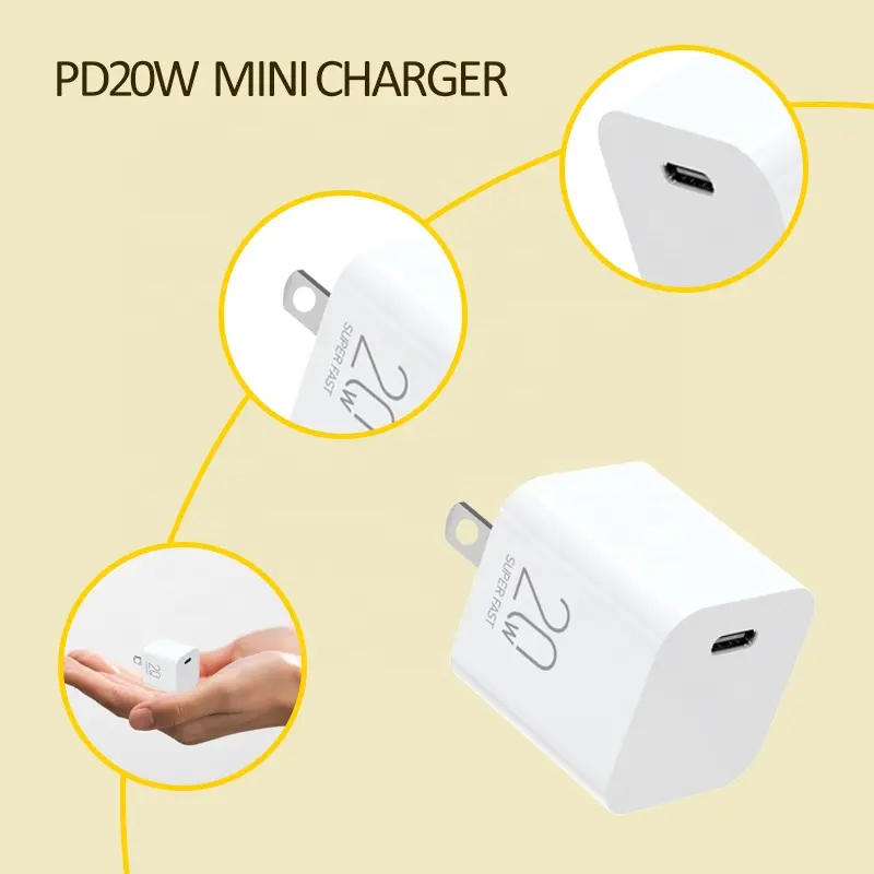 Free Cable PD 20W USB Wall Chargers US Plug Mini Type C Fast Charger With FCC ETL Certification For Mobile Phone Charger