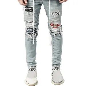 Custom Washed Herren Jeans Denim Slim Ripped Pants Herren Super Skinny Jeans Casual Leisure Herren Jeans mit Loch