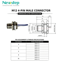 Connecteur circulaire mâle M12 codé A étanche IP67, à verrouillage frontal, montage sur panneau, 2 à 17 broches, pour câble à souder et insertion sur circuit imprimé, câblage industriel