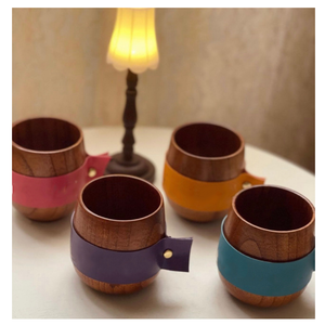 Portabicchieri in Pelle PU Stile Ins <span class=keywords><strong>con</strong></span> Cinghia in Legno e Scritta - Product Image 1