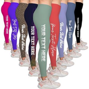 Leggings Personalizados, Pantalones de Yoga con Cintura Alta, Spandex Transpirable, Leggings Deportivos para Mujer con Diseño de Texto Personalizado - Product Image 1