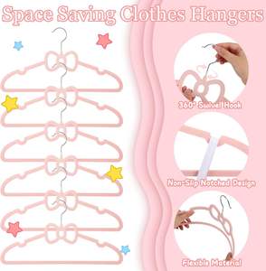 Pink Velvet Hangers16" Non Slip Velvet Clothes Hanger Ultra Slim Felt Hanger with 360 Degree Swivel <b>Hook</b> Space Saving - Product Image 3