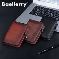 Baellerry dompet PU pria desain Vintage, dompet koin lipat tiga slot kartu ritsleting