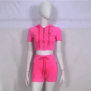 Summer 2 Piece Set Women Clothing Custom Logo Outfits Shorts Crop Top 2 Piece Set Women Casual Women's Sets