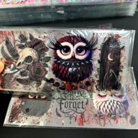 Venta al por mayor de pegatinas de transferencia UV DTF de 16 oz con diseño de búho gótico, calavera y rosa, impermeables, para vasos, tazas y manualidades de Halloween