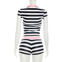 Conjunto de Shorts de Verano para Mujer Viviblook Y26ST233, Nuevo Top Corto Sexy Y2k con Cuello Solapa, Shorts Ajustados Casuales con Rayas, Dos Piezas