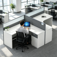 Poste de travail individuel en L avec cloison haute pour bureau, bureau d'employé avec armoire latérale