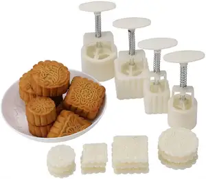 Non Stick DIY 3D Pastry Tool Variety Flower Mode Pattern Hand-Pressure Mooncake Mold Cookie Stamps Plastic Moon Cake Press