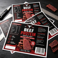 Etiquetas Adhesivas de Vinilo de Alta Calidad para Envasado de Alimentos, Color Negro y Rojo, con Impresión Nítida y Estampado en Caliente UV, para Bolsas de Carne Seca y Snacks