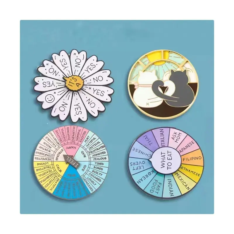 Kleine Daisy Revers Pin Op Pin Zonnebloem Roterende Badge Metalen Hard Email Pin Custom Spinner