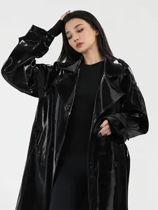 Manteau trench en cuir verni brillant à col rabattu avec ceinture pour <span class=keywords><strong>femme</strong></span>, style gothique, en similicuir PU, manches longues, sur mesure pour l'hiver - Product Image 1
