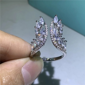 Anneau ouvert en cristal CZ avec feuilles torsadées et strass, style coréen, pour <span class=keywords><strong>femme</strong></span>, ange - Product Image 2
