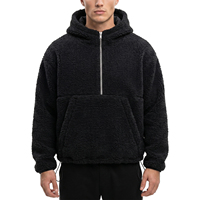 Hoodie Sherpa Fleece Pria TOPSHOWCustom, Hangat untuk Musim Dingin, Ukuran Besar, Setengah Resleting, Bulu Teddy Lembut, Sweatshirt dengan Tali Serut