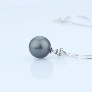Fabrik Großhandel Mode Klassisch 925 Silber Perle Schmuck groß schwarz weiß Perle Anhänger Halskette für Damen