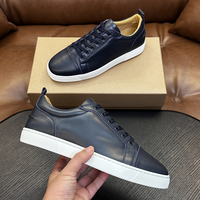 Chaussures de skate basses pour hommes en cuir véritable gris de qualité supérieure, chaussures décontractées à lacets avec bout uni de luxe