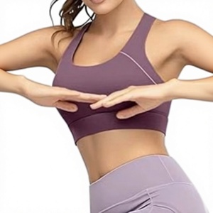 Soutien-gorge de sport pour femme de qualité supérieure, violet, col en V profond, maintien moyen, respirant, pour yoga et fitness - Product Image 3