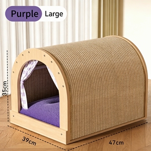 Casetta per Gatti in Legno con Tiragraffi, Cuccia Chiusa per Gatti, Tiragraffi per Gatti in Cartone Ondulato - Product Image 3