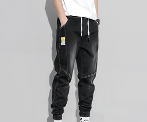 Summer Hong Kong Style Men's Retro Boot Style Mid Waist <strong>Denim</strong> Loose <strong>Jogging</strong> Nine Point Trend Thin Men's Jeans - Product Image 4