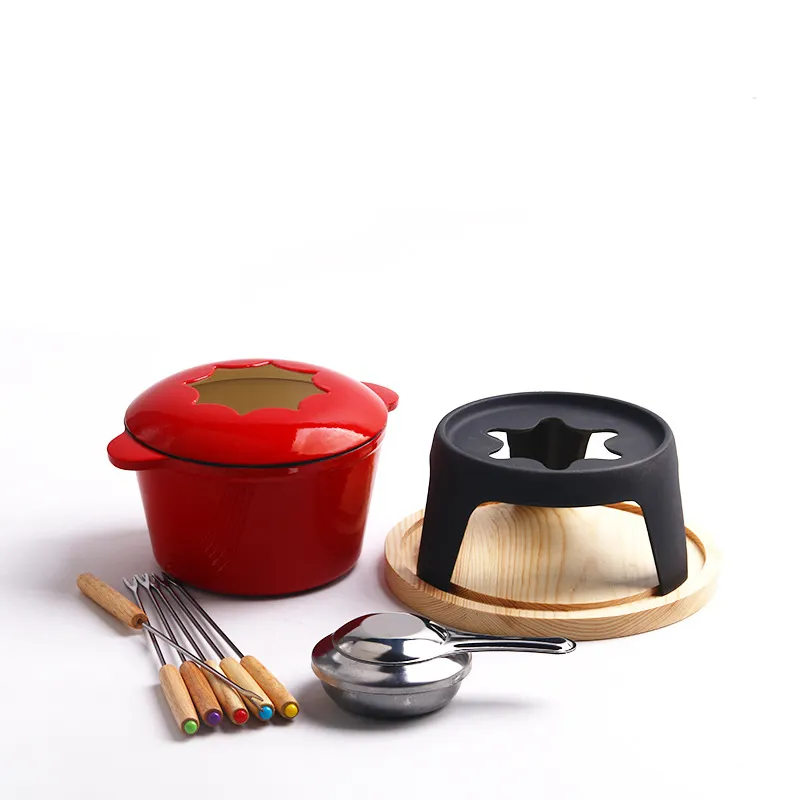 Gietijzeren Geëmailleerde Crock Pot Geëmailleerde Kaas Fondue Set