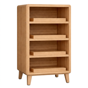 Librería Moderna de Madera de Mediados de Siglo, con 4 Niveles, Independiente, Mueble para Sala de Estar, Unidad de Almacenamiento para Oficina en Casa, Panel Trasero con Exhibidor - Product Image 1