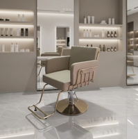 Chaise de coiffure hydraulique en PU beige avec structure en métal doré pour salon de beauté