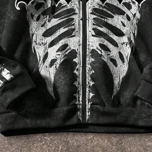 Nouveauté 2025 – Sweat à capuche zippé pour homme, style gothique vintage urbain, coupe oversize, imprimé numérique personnalisé, motif crâne, coupe courte et carrée - Product Image 3