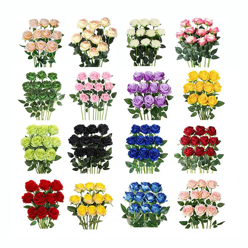 Ramo de flores artificiales de rosas de seda, venta al por mayor, flores decorativas para decoración de bodas y el hogar