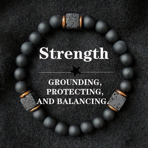 Bracelet en pierre volcanique pour hommes, agate noire carrée, bijoux à la mode, adapté aux SJ-0208 modernes de gentlemen - Product Image 3