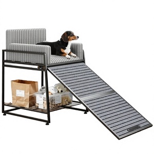 Rampe d'escalier pliable moderne pour animaux de compagnie avec siège et repose-jambes, rangement et coussin de canapé pour salon, bureau à domicile - Product Image 3
